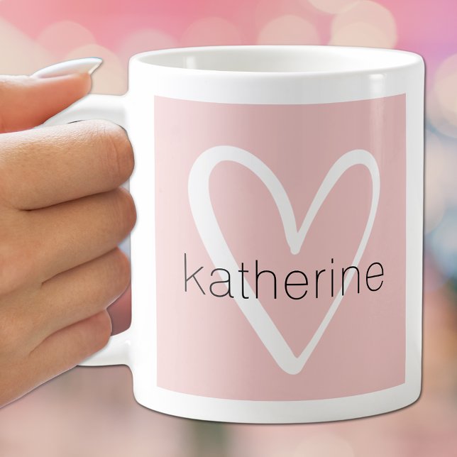 White Heart on Blush Pink Monogram Coffee Mug (Creator Uploaded)