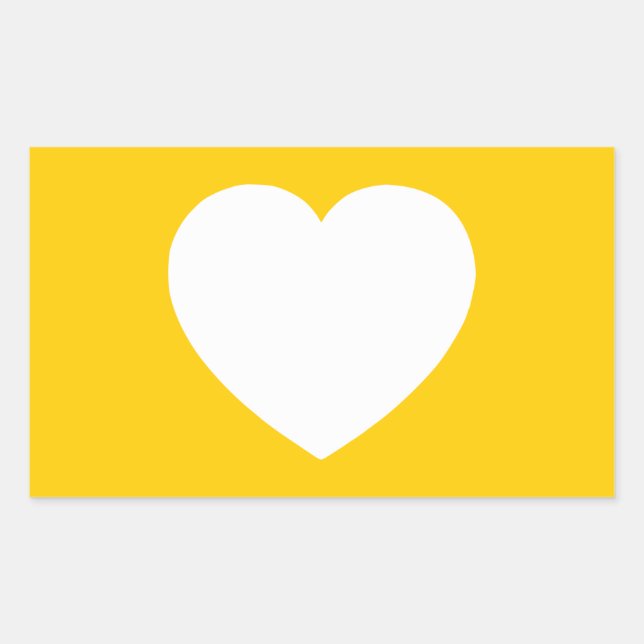 White Heart on Gold Rectangular Sticker (Front)