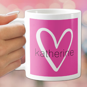 White Heart on Hot Pink Monogram Coffee Mug