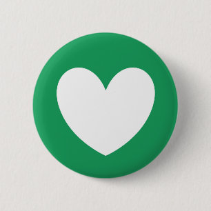White heart on Kelly green 6 Cm Round Badge