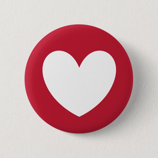 White heart on red 6 cm round badge (Front)