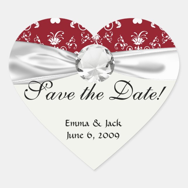 white heart on red romantic love damask sticker (Front)