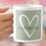 White Heart on Sage Green Monogram Coffee Mug<br><div class="desc">This stylish coffee mug features a first name over a cute white heart on a sage green background. MORE colours and matching items in our collection.</div>