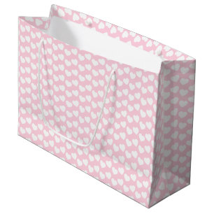 White Heart Pattern on Light Pink Large Gift Bag