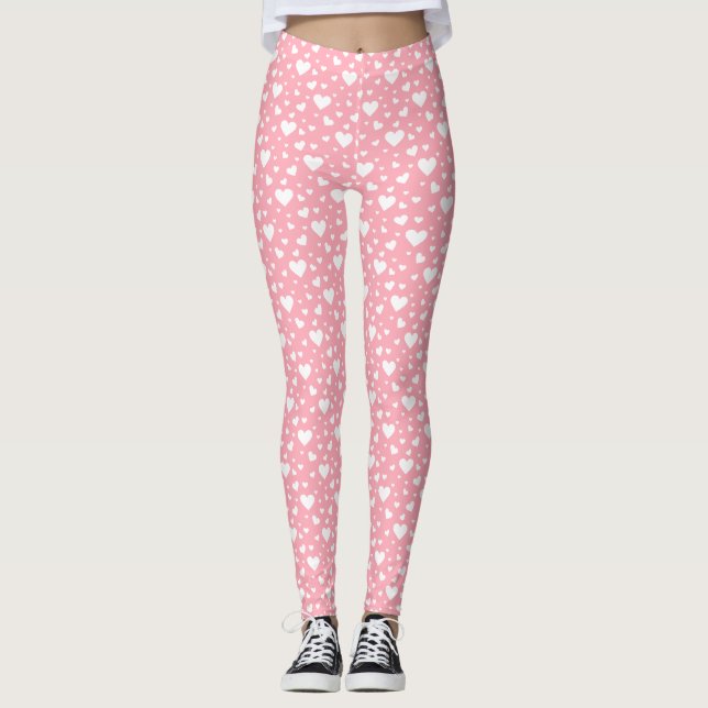 White Heart Pattern On Pink Leggings (Front)