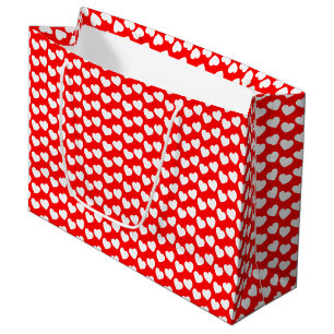 White Heart Pattern on Red Large Gift Bag