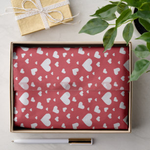 White Heart Pattern On Red - Valentine's Day Tissue Paper