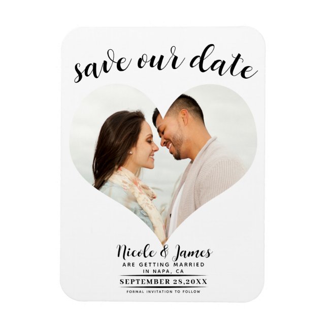 White Heart Photo Wedding Save the Date Magnet (Vertical)