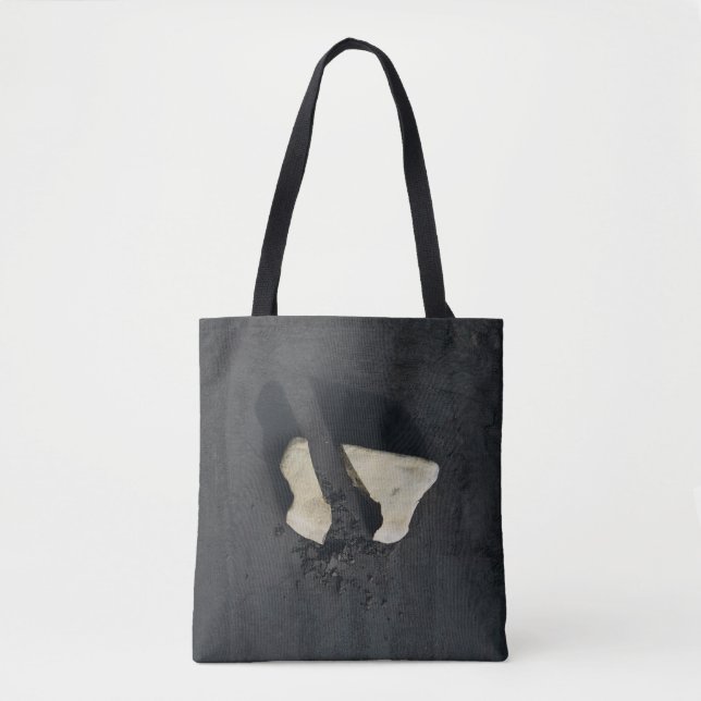 White heart shaped on black surface tote bag (Front)