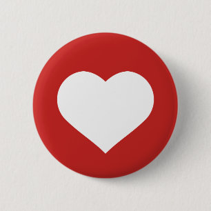 White Heart with Red Background 6 Cm Round Badge
