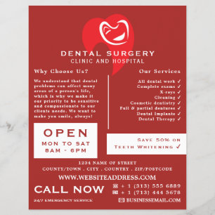 White Hearted Tooth Logo Dentistry, Dentist Advert Flyer
