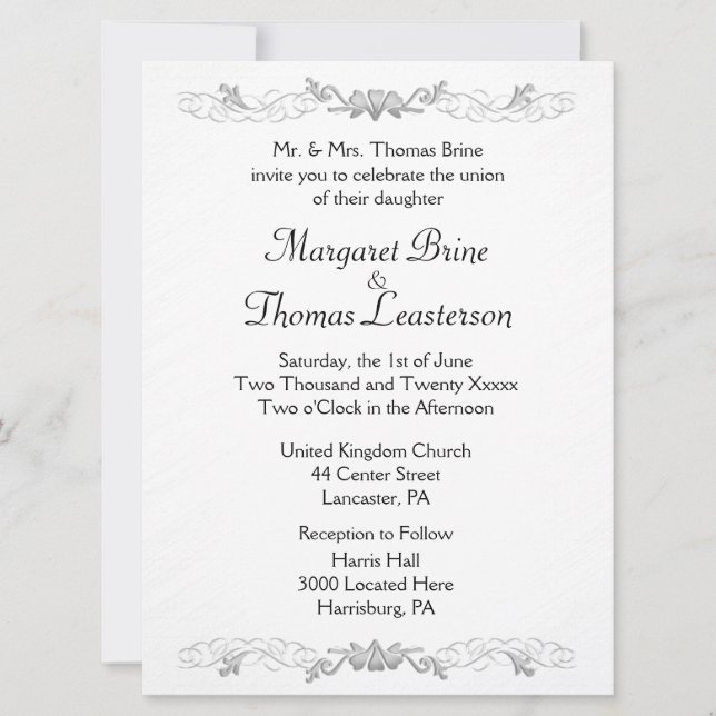 White Hearts Accent Wedding Invitations (Front)