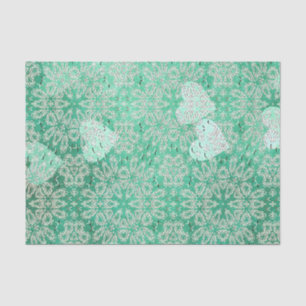 White Hearts And Lace Green Tissue Paper