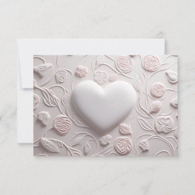 White Hearts (Embossed Look) Blank RSVP Card (Front)