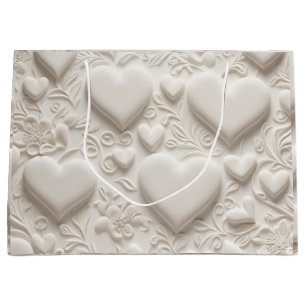 White Hearts (Embossed Look) Large Gift Bag