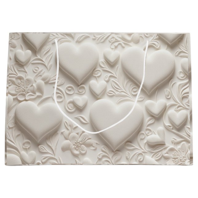 White Hearts (Embossed Look)  Large Gift Bag (Front)