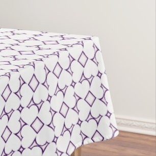 White Hearts Lavender Diamond Pattern Tablecloth
