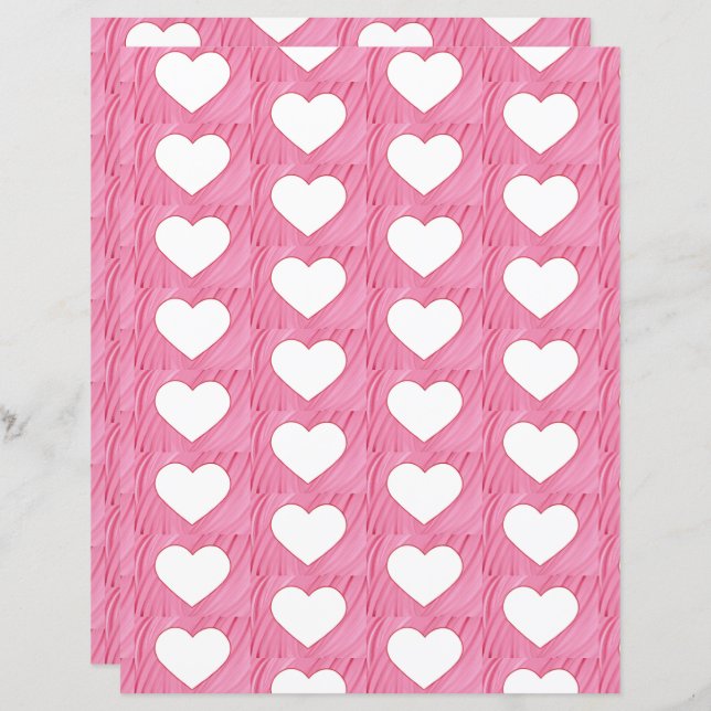 White hearts on abstract pink scrapbook paper (Front/Back)