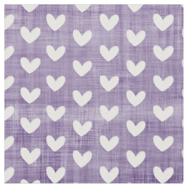 White Hearts on Dark Purple Fabric (Close Up)