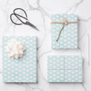 White Hearts on Pale Green Linen Wrapping Paper Sheet