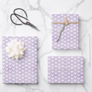 White Hearts on Pastel Purple Linen Wrapping Paper Sheet
