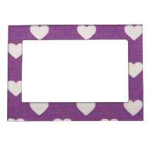 White Hearts on Purple Background Magnetic Frame