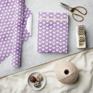 White Hearts on Purple Linen Wrapping Paper