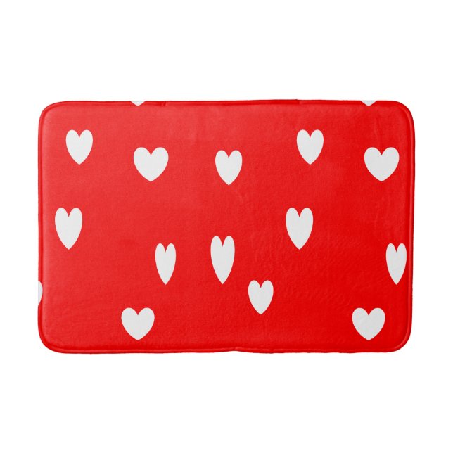 White hearts on red bath mat (Front)