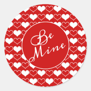 White Hearts on Red Be Mine Classic Round Sticker