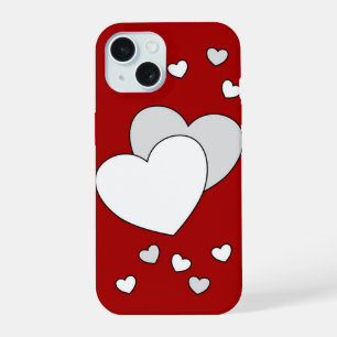 White Hearts on Red iPhone 15 Case