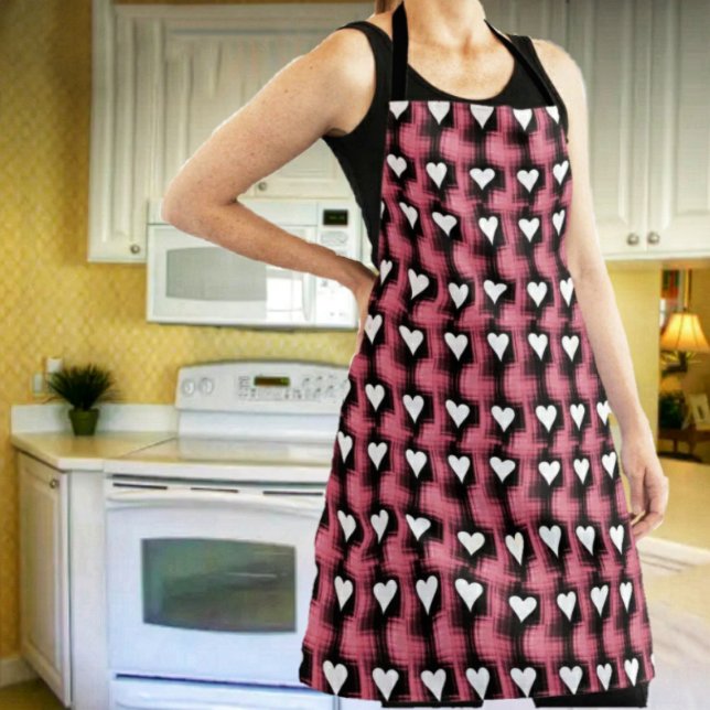 White Hearts On Red Panel All-Over Print Apron (Prepare a special meal in your White Hearts On Red Panel Apron!)