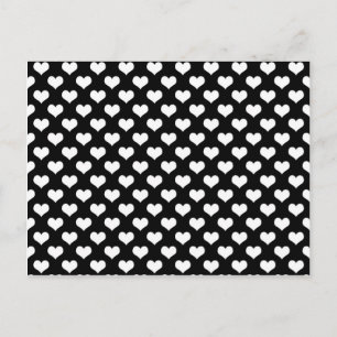 White hearts pattern on a black background postcard
