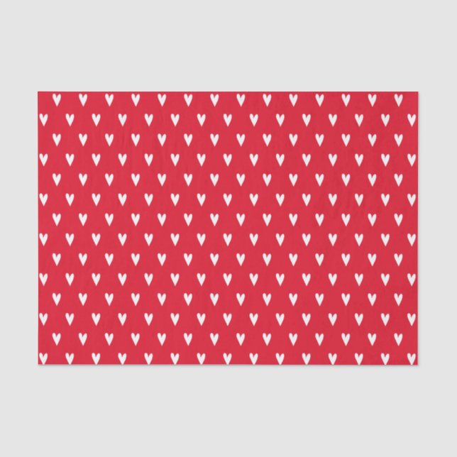 White Hearts Pattern Red Romantic  Tissue Paper (Front)