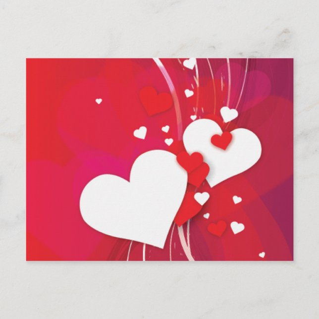 White Hearts Red Whimsy Postcard (Front)