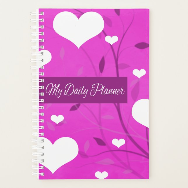 White Hearts Violet Floral Daily Planner (Front)