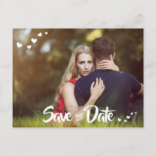 White Hearts Your Photo Save the Date Postcard
