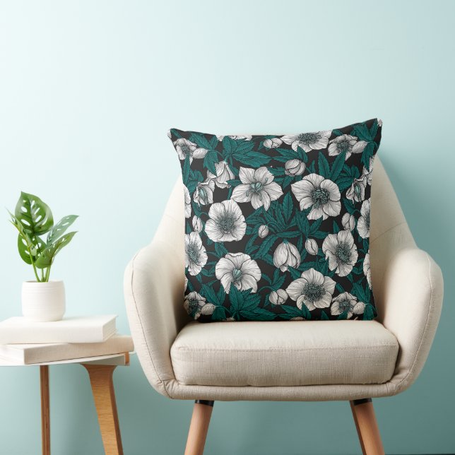 White Hellebores with blue leaves Cushion (Chair)