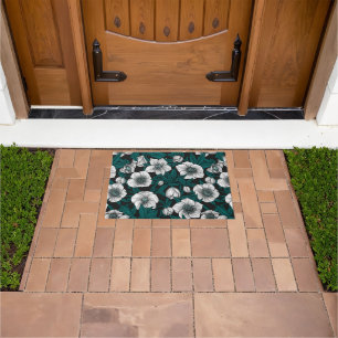 White Hellebores with blue leaves Doormat