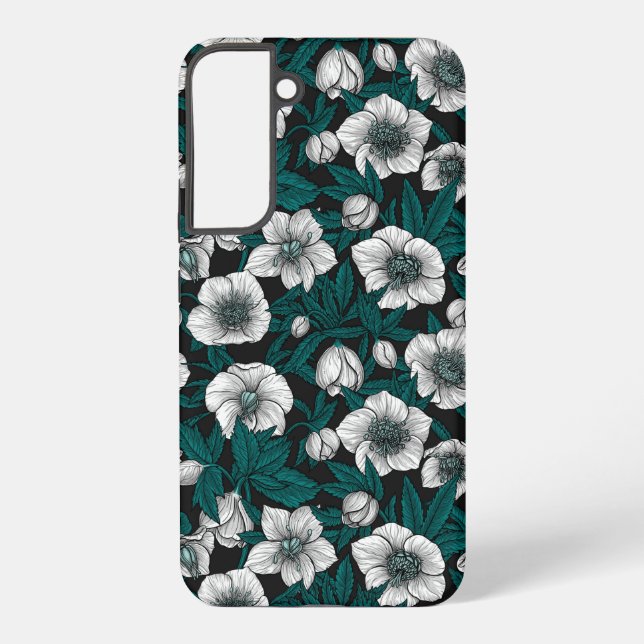 White Hellebores with blue leaves Samsung Galaxy S22+ Case (Back)