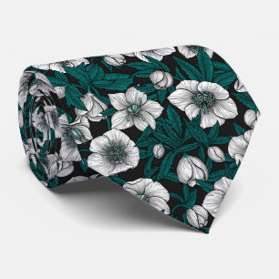 White Hellebores with blue leaves Tie