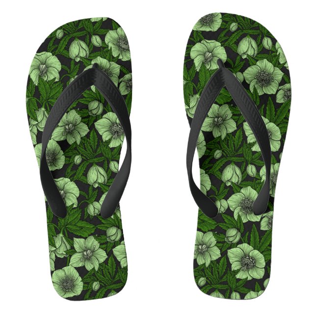 White Hellebores with leaves Jandals (Footbed)