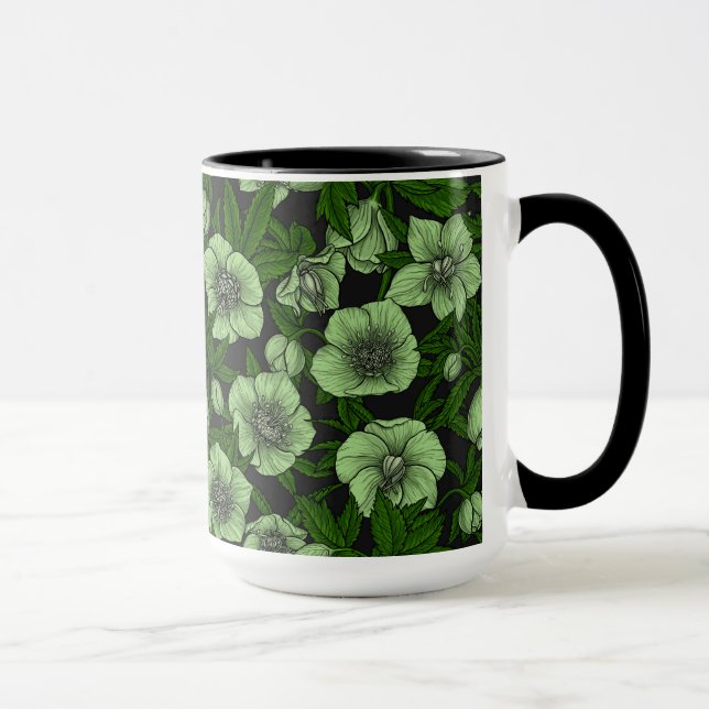 White Hellebores with leaves Mug (Right)