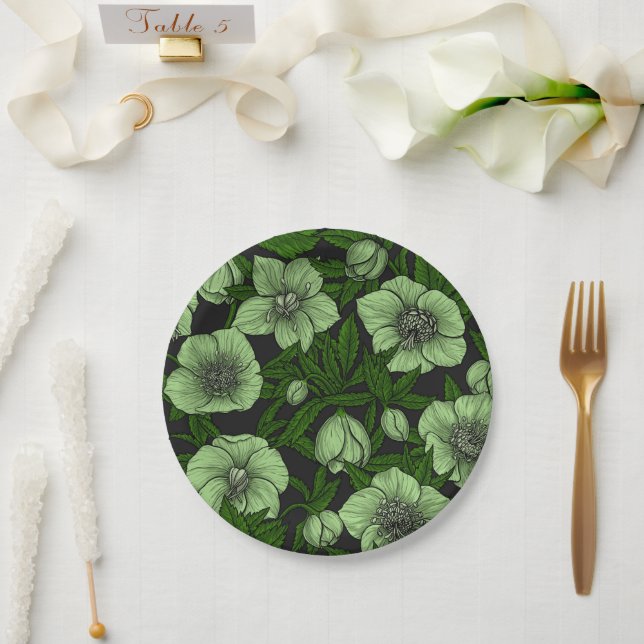 White Hellebores with leaves Paper Plate (Wedding)