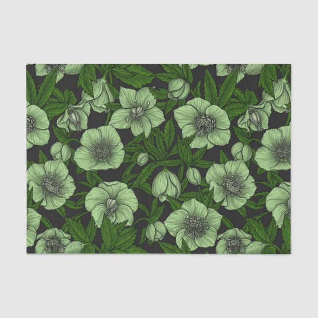 White Hellebores with leaves Tissue Paper (Front)