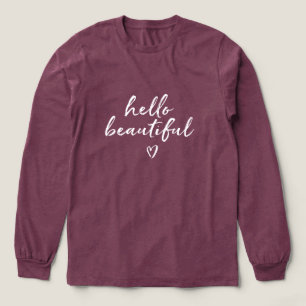 White Hello Beautiful Inspirational Quote Heart Tri-Blend Shirt