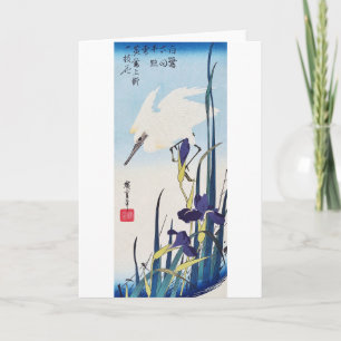 White Heron and Blossoming Irises, Hiroshige Card