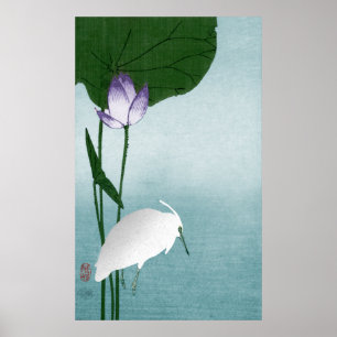 White heron and lotus (Hasu ni shirasagi) Poster