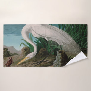 White Heron Birds of America Audubon Print Bath Towel Set
