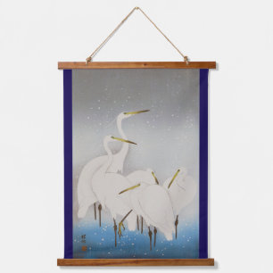 White Herons in the Snow, Ohara Koson, Woodcut Hanging Tapestry