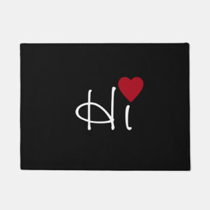 White Hi with Dark Red Heart on Black Doormat